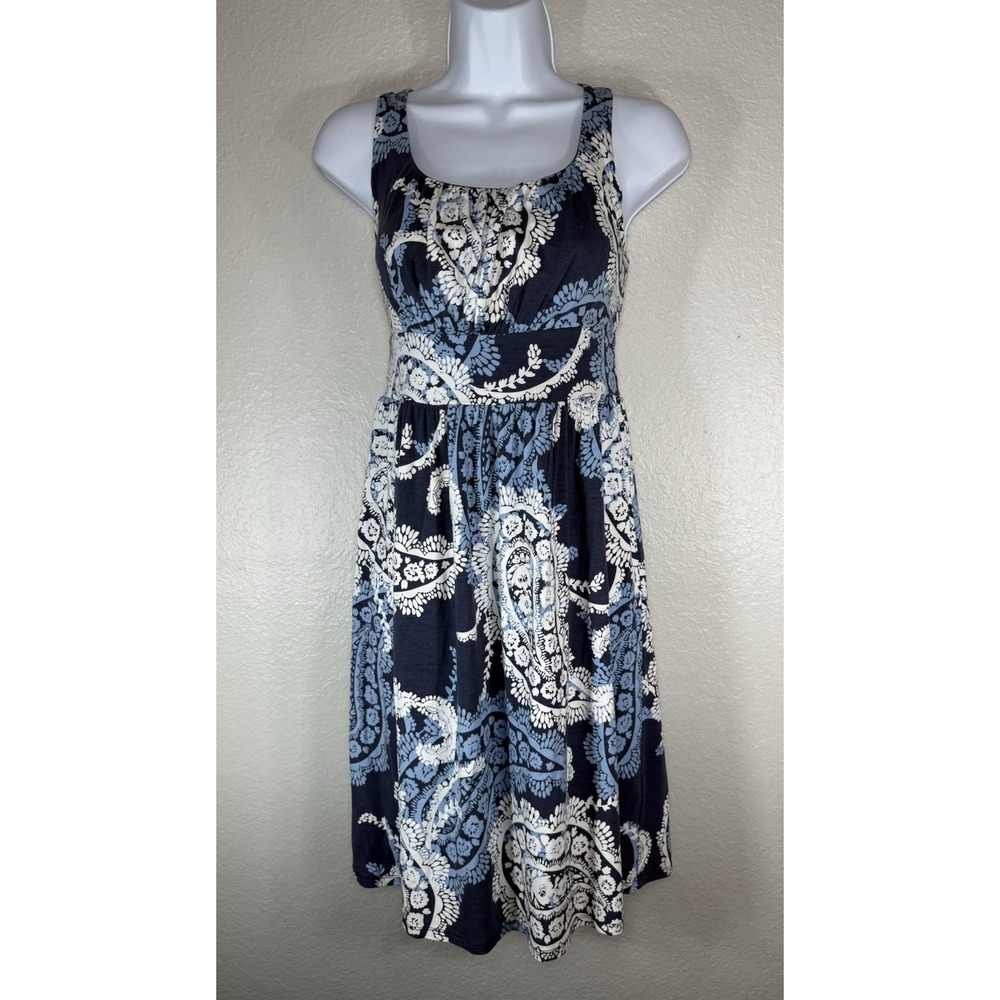 Merona Blue/White Paisley Sundress Scoop Neck Sleeveless Knee Length Size XS